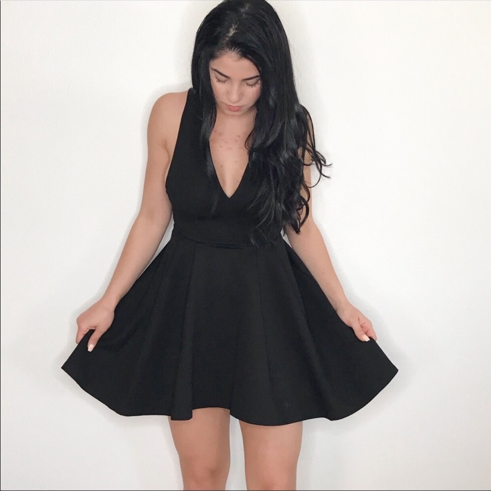 ANGL Black V-Neck Flared Mini Dress Black mini party dress ANGL S black mini dre